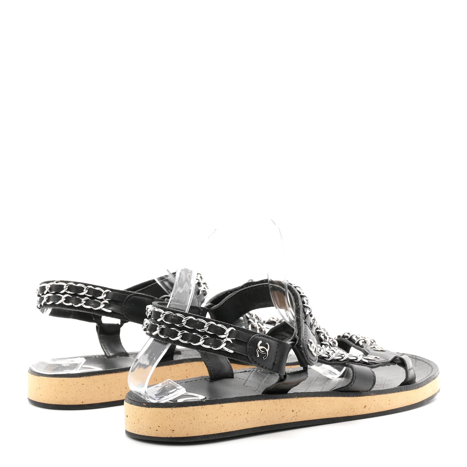Chanel Black Leather Chain Sandals