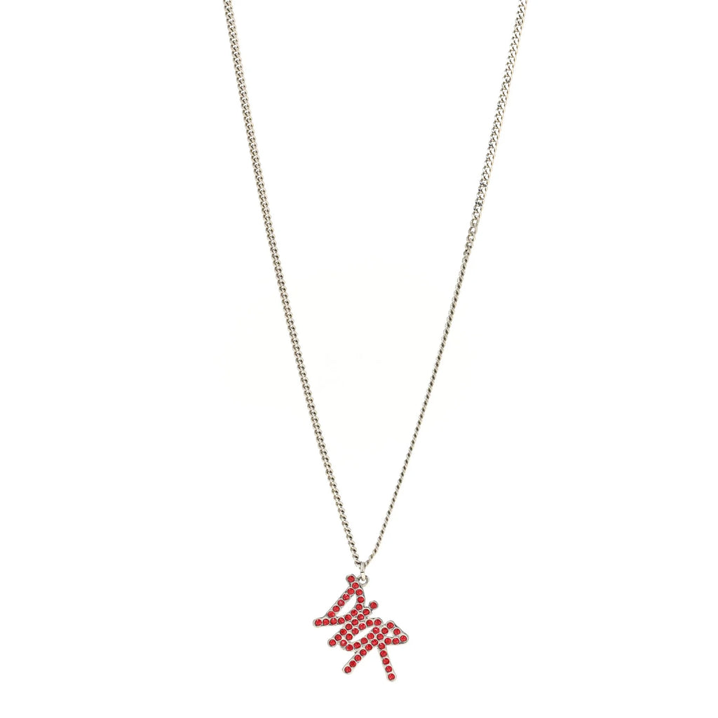 Dior Silver Red Crystal Logo Necklace