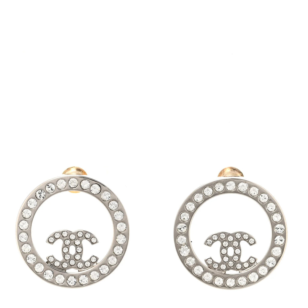Chanel Silver Crystal CC Earrings