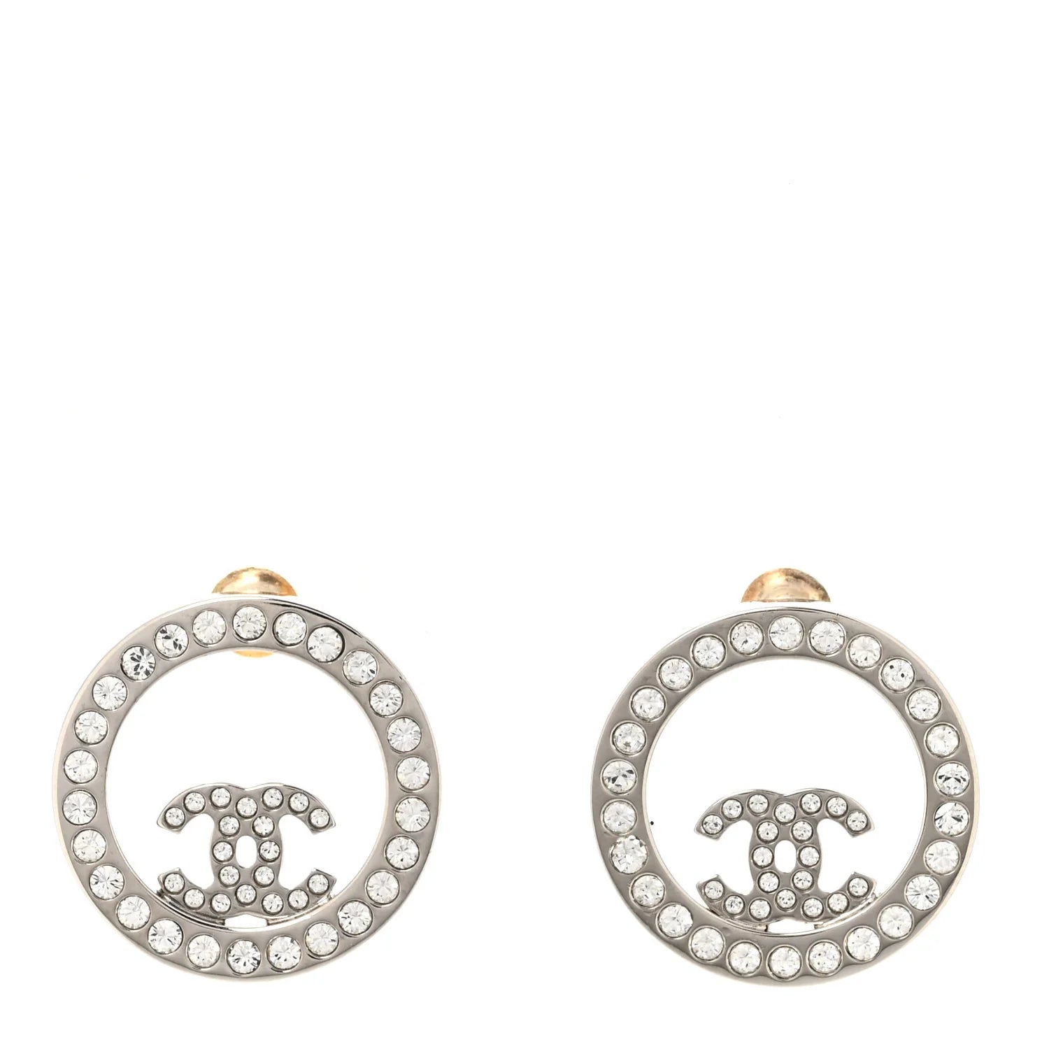 Chanel Silver Crystal CC Earrings