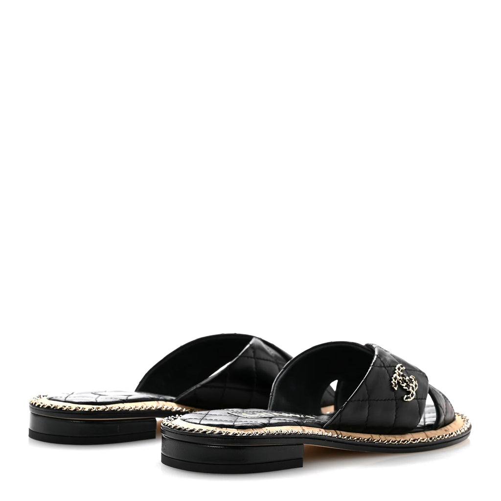 Chanel Black Quilted Leather Slides