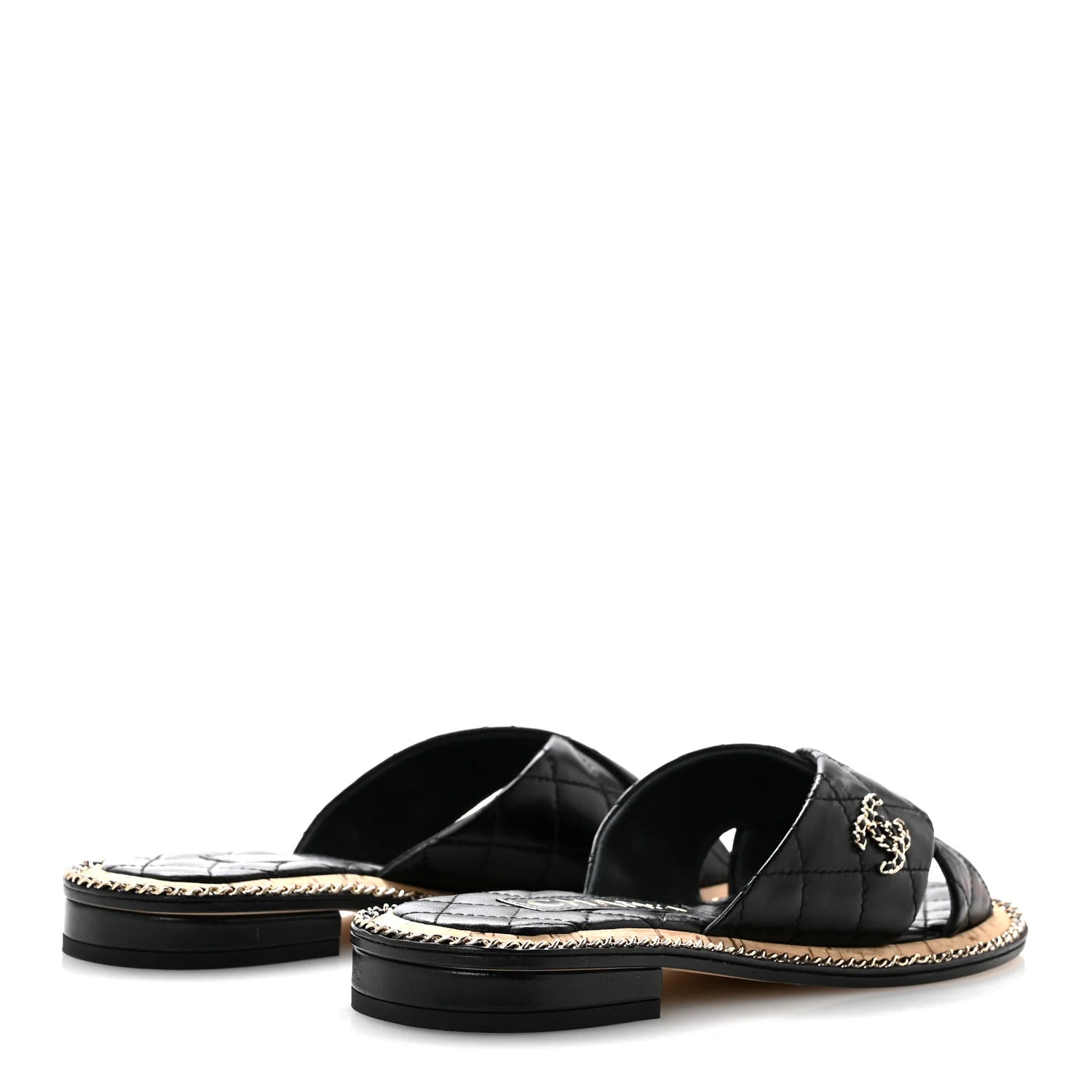 Chanel Black Quilted Leather Slides