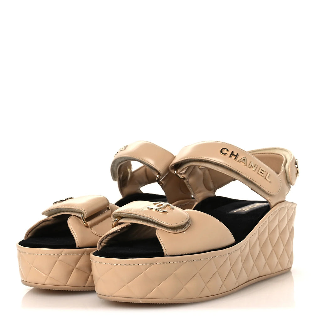 Chanel Beige Quilted Leather Platforms