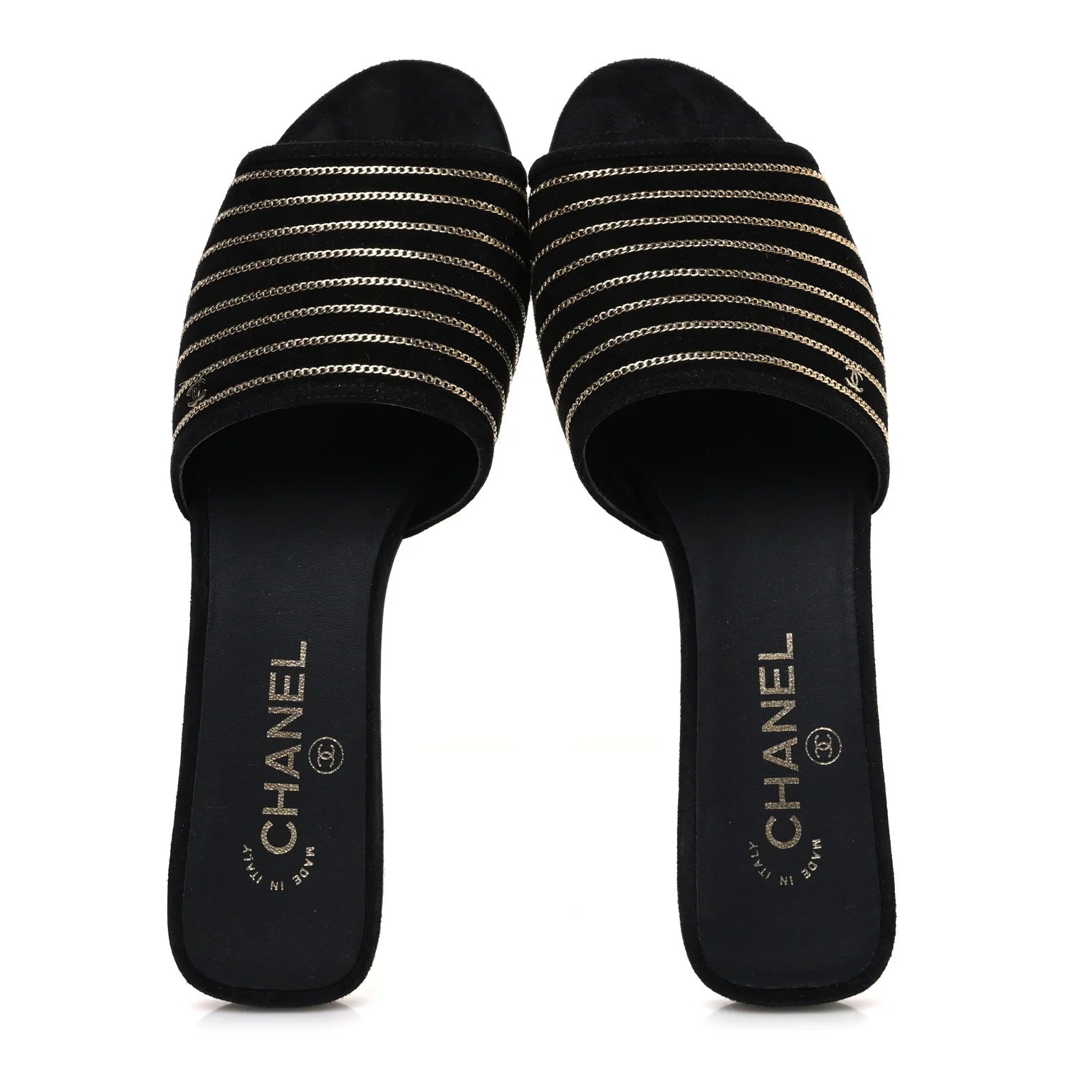 Chanel Black Suede Chain Slides