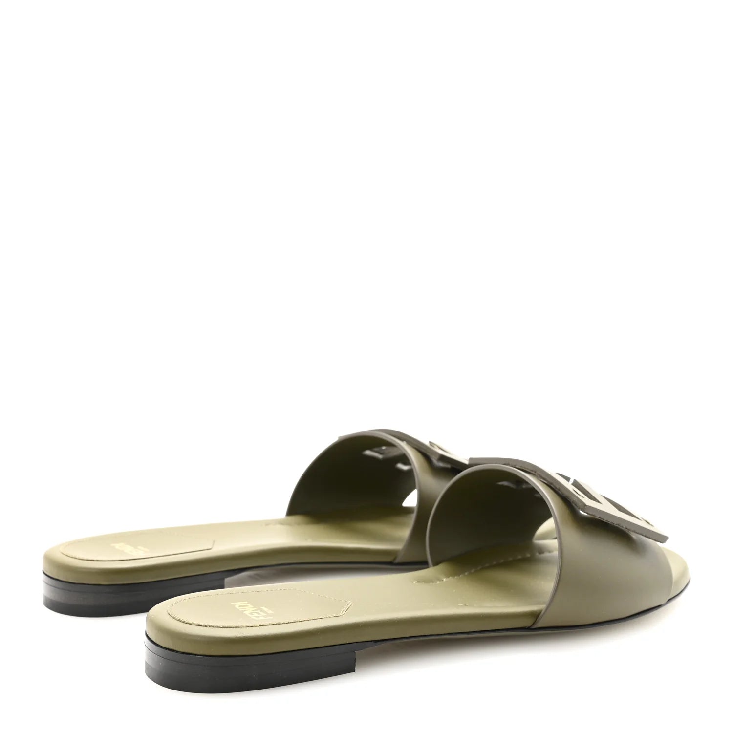 Fendi Olive Leather Logo Slides