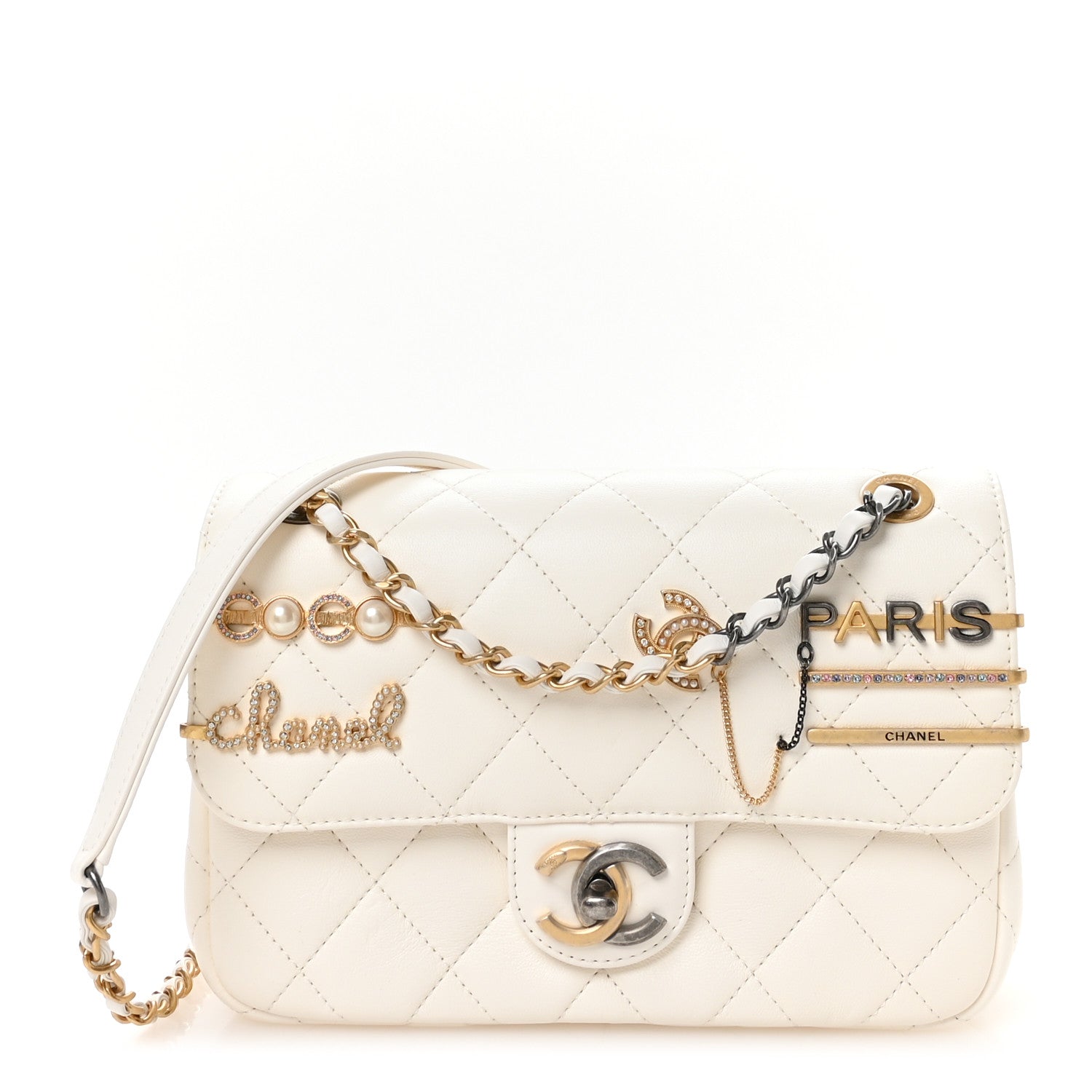 Chanel White Charm Flap Bag
