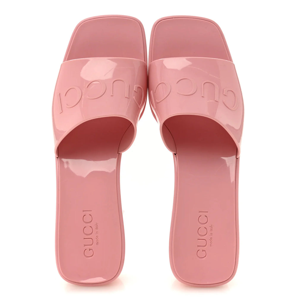 Gucci Pink Rubber Platform Slides