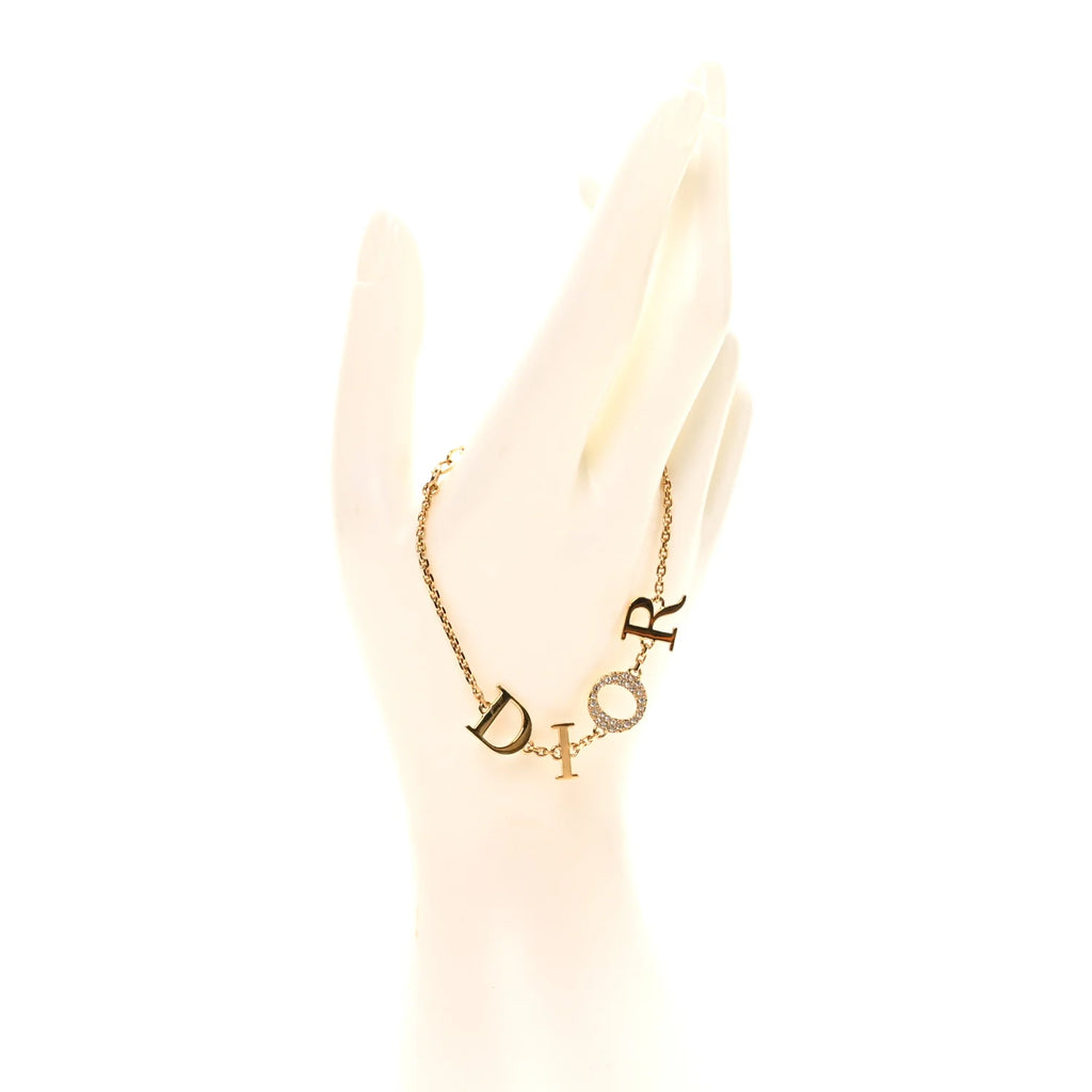 Dior Gold-Tone Crystal Logo Bracelet