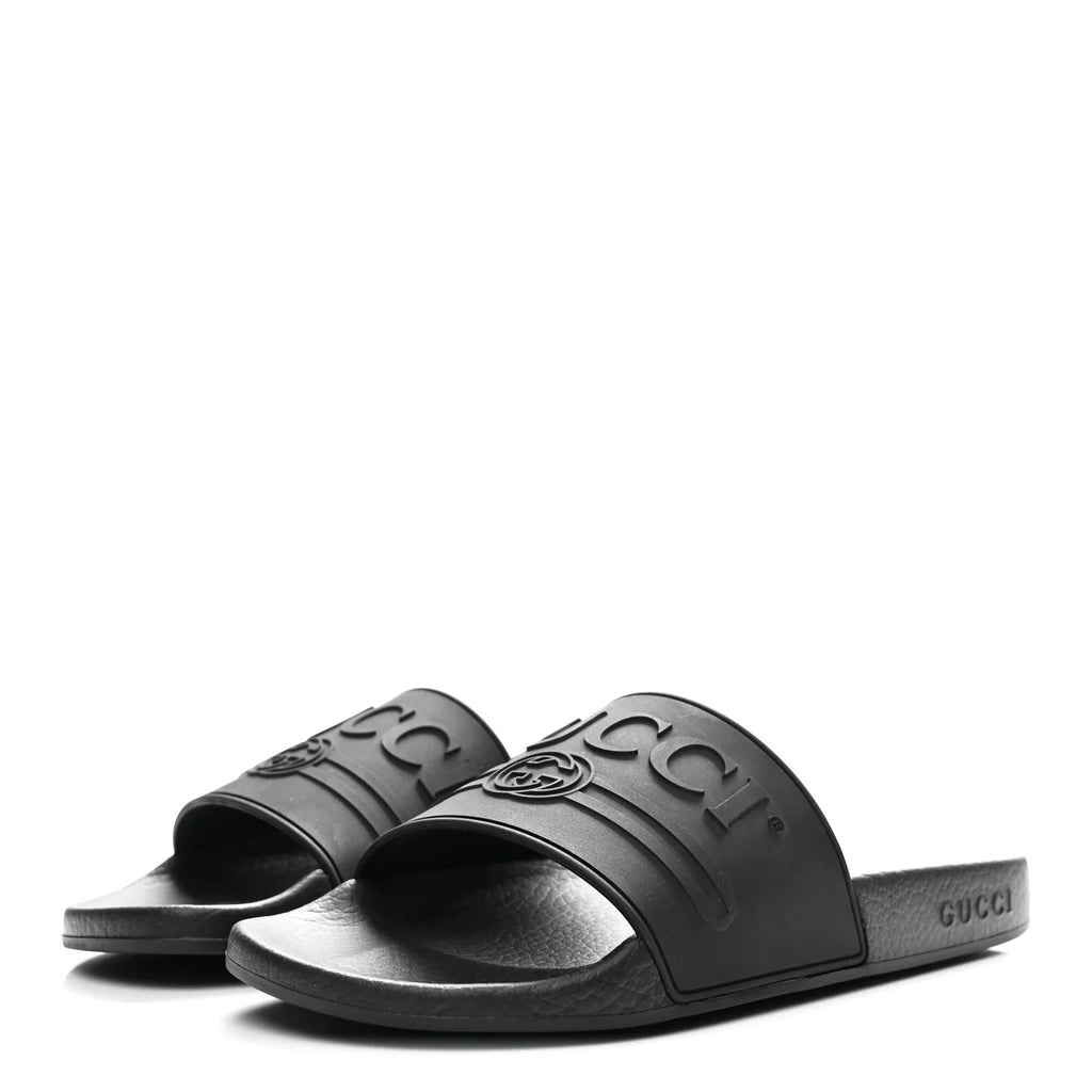 Gucci Black Rubber Logo Slides