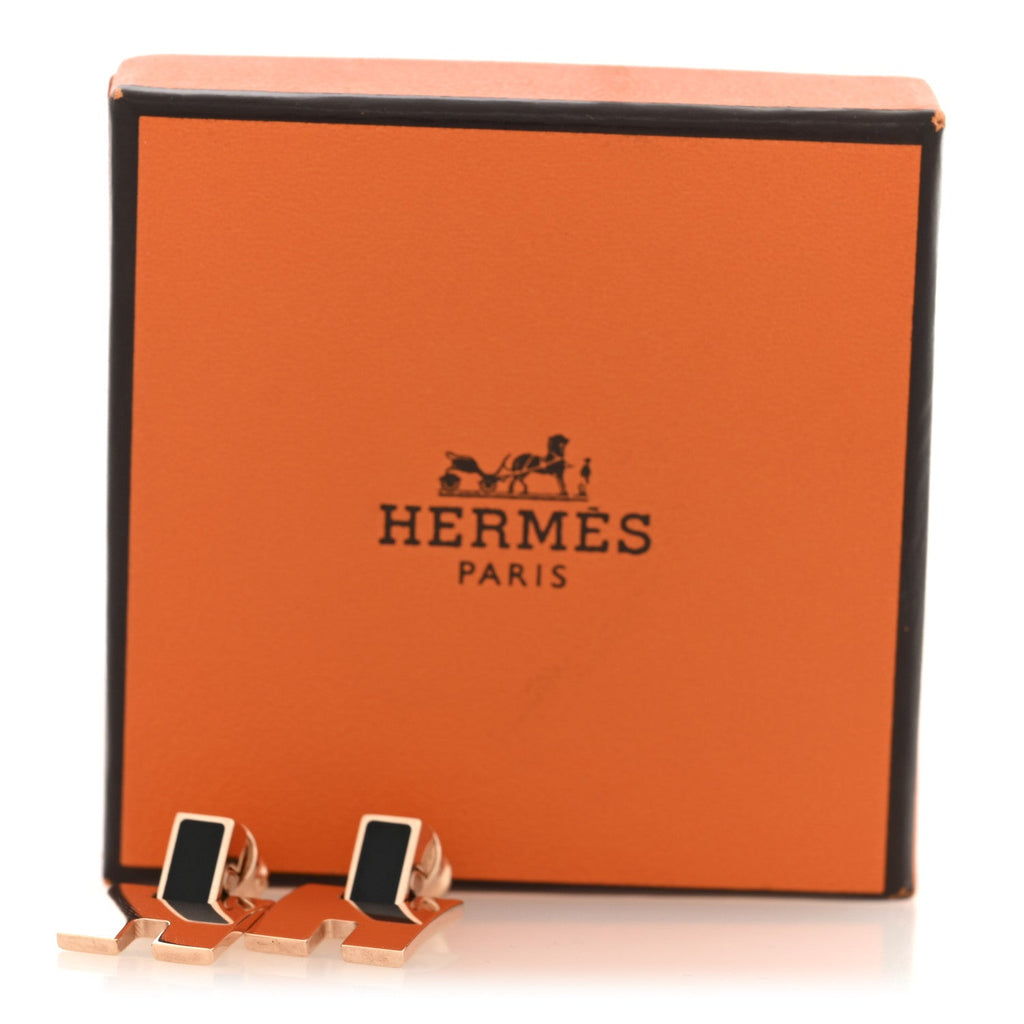 Hermes Rose Gold Black Earrings