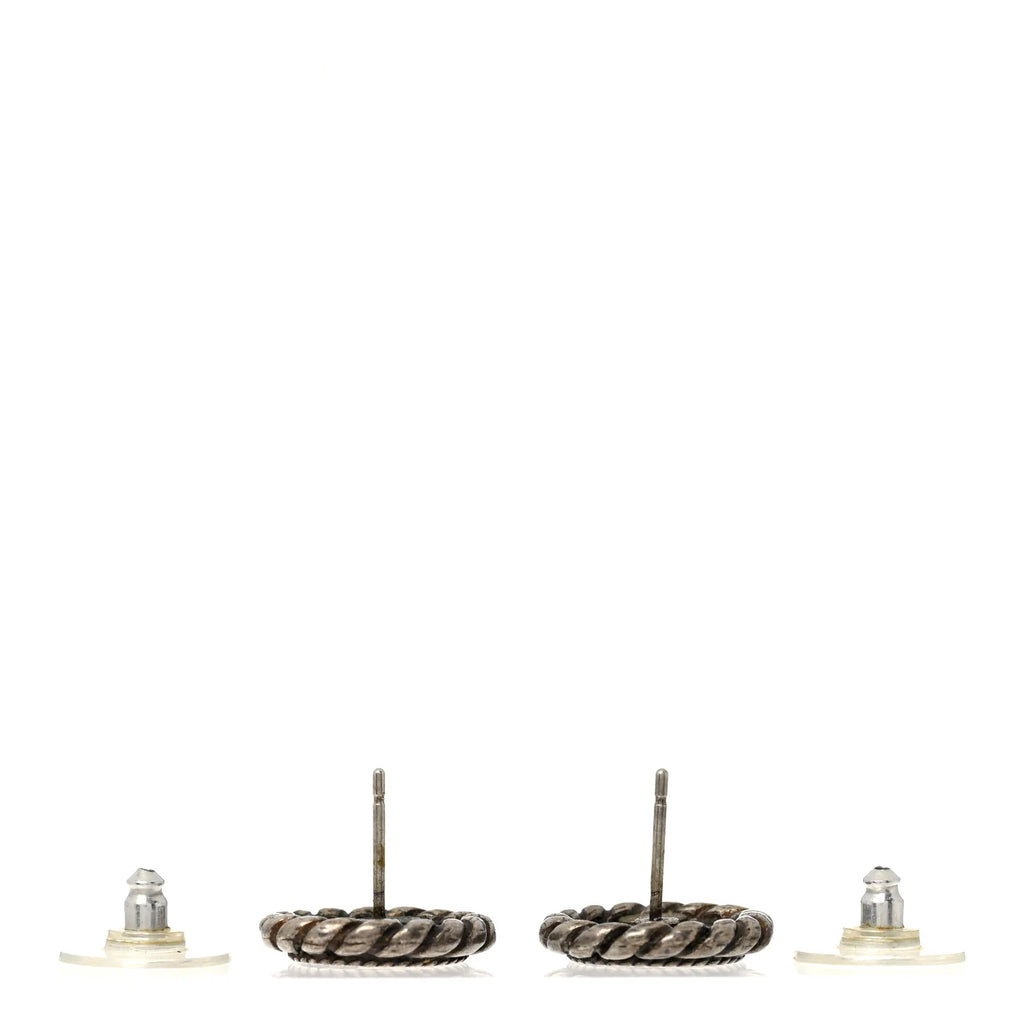 Chanel Silver-Tone CC Stud Earrings