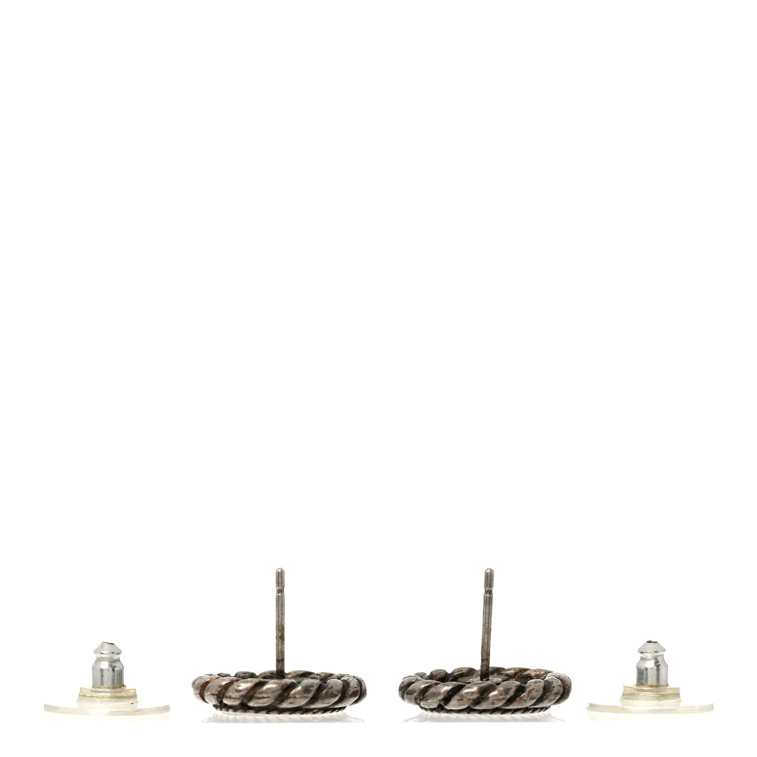 Chanel Silver-Tone CC Stud Earrings