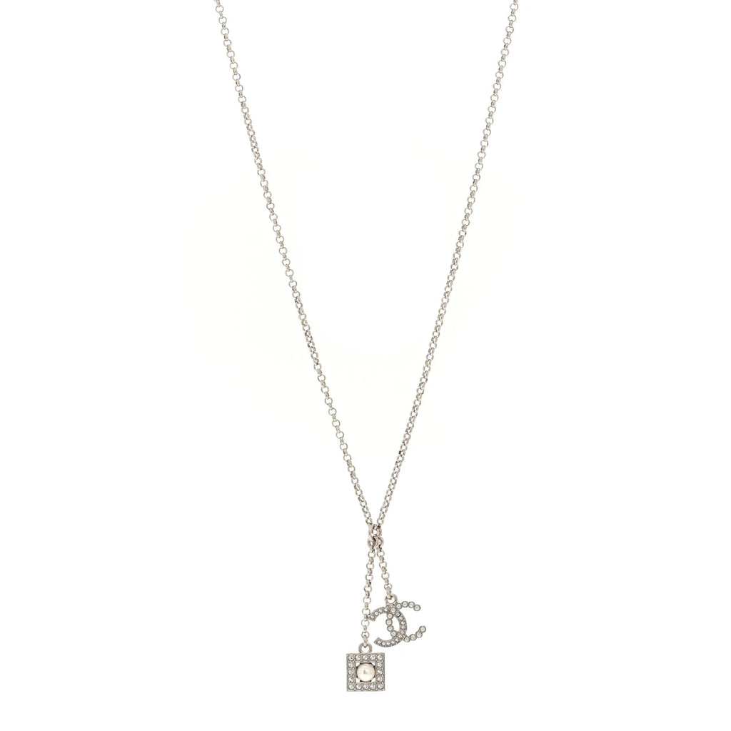 Chanel Silver Pearl Crystal Necklace