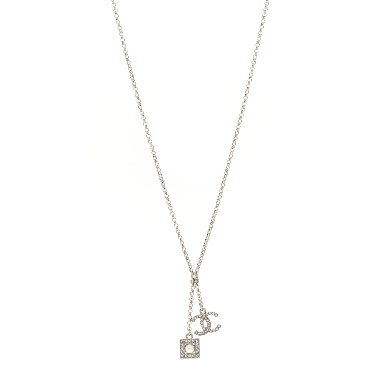Chanel Silver Pearl Crystal Necklace