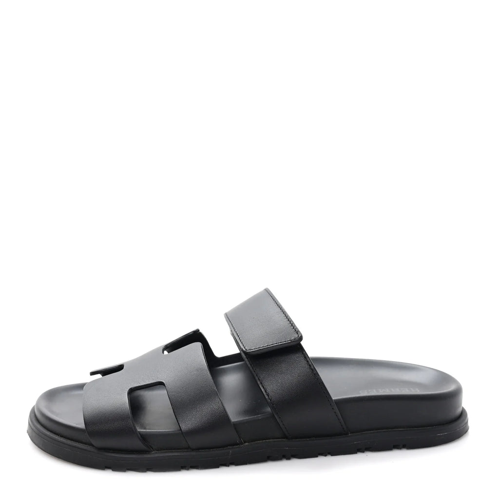 Hermes Black Leather Chypre Sandals