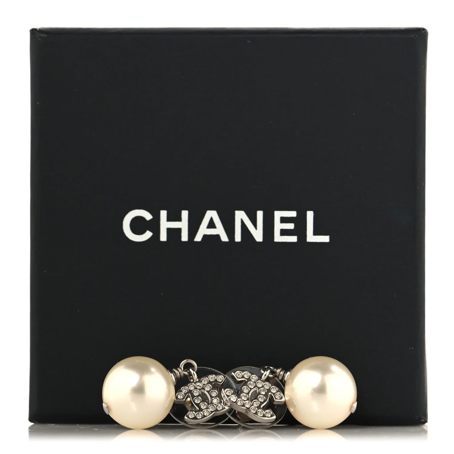 Chanel Silver Crystal Pearl Earrings