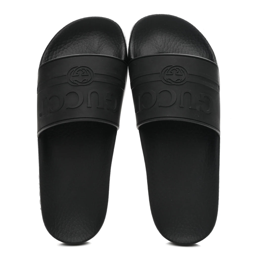 Gucci Black Rubber Logo Slides