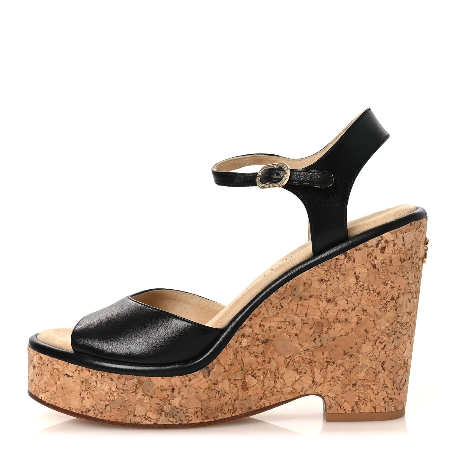 Chanel Black Leather Cork Wedges