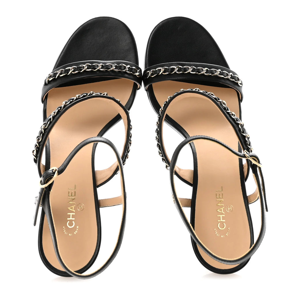 Chanel Black Leather Chain Sandals