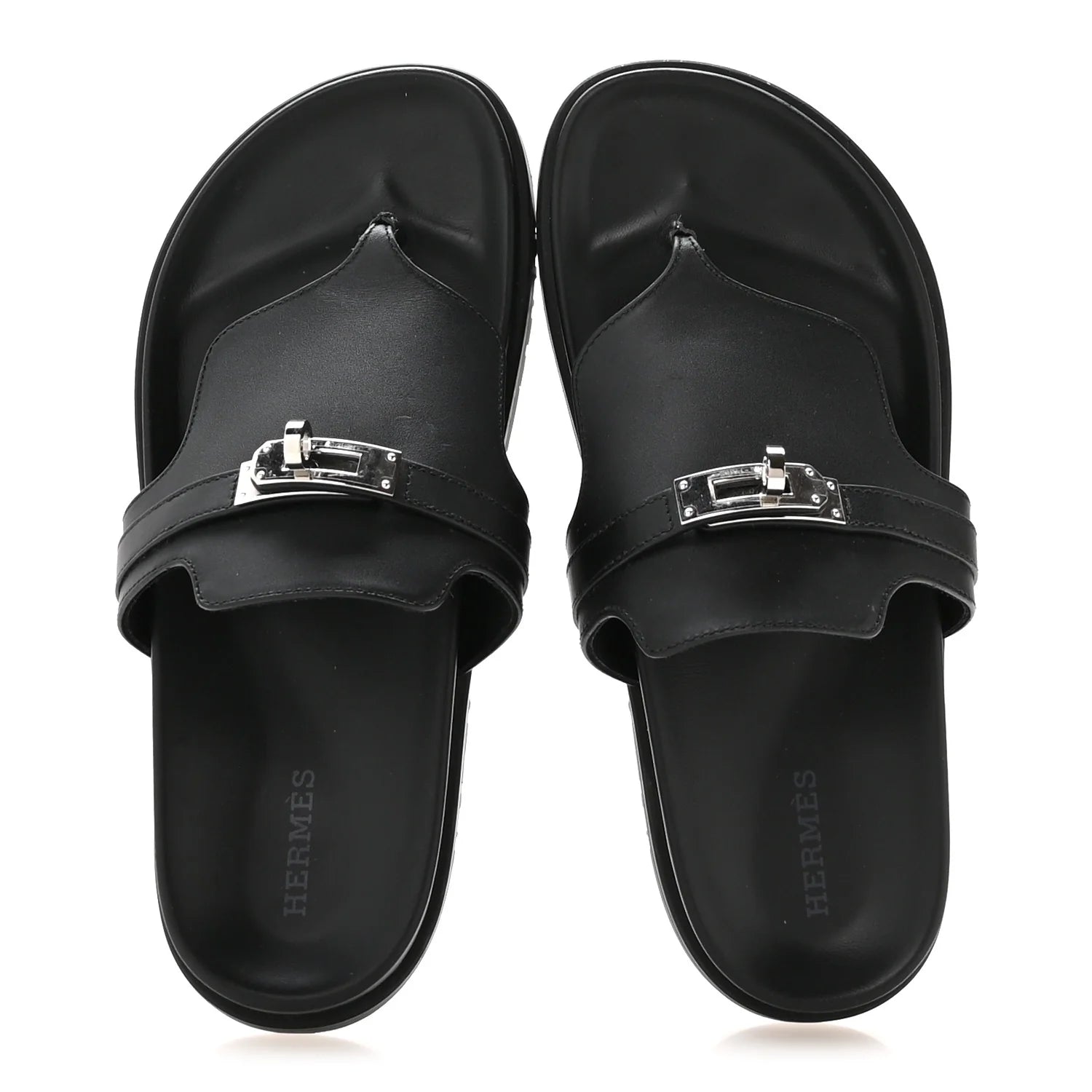Hermes Black Leather Empire Sandals