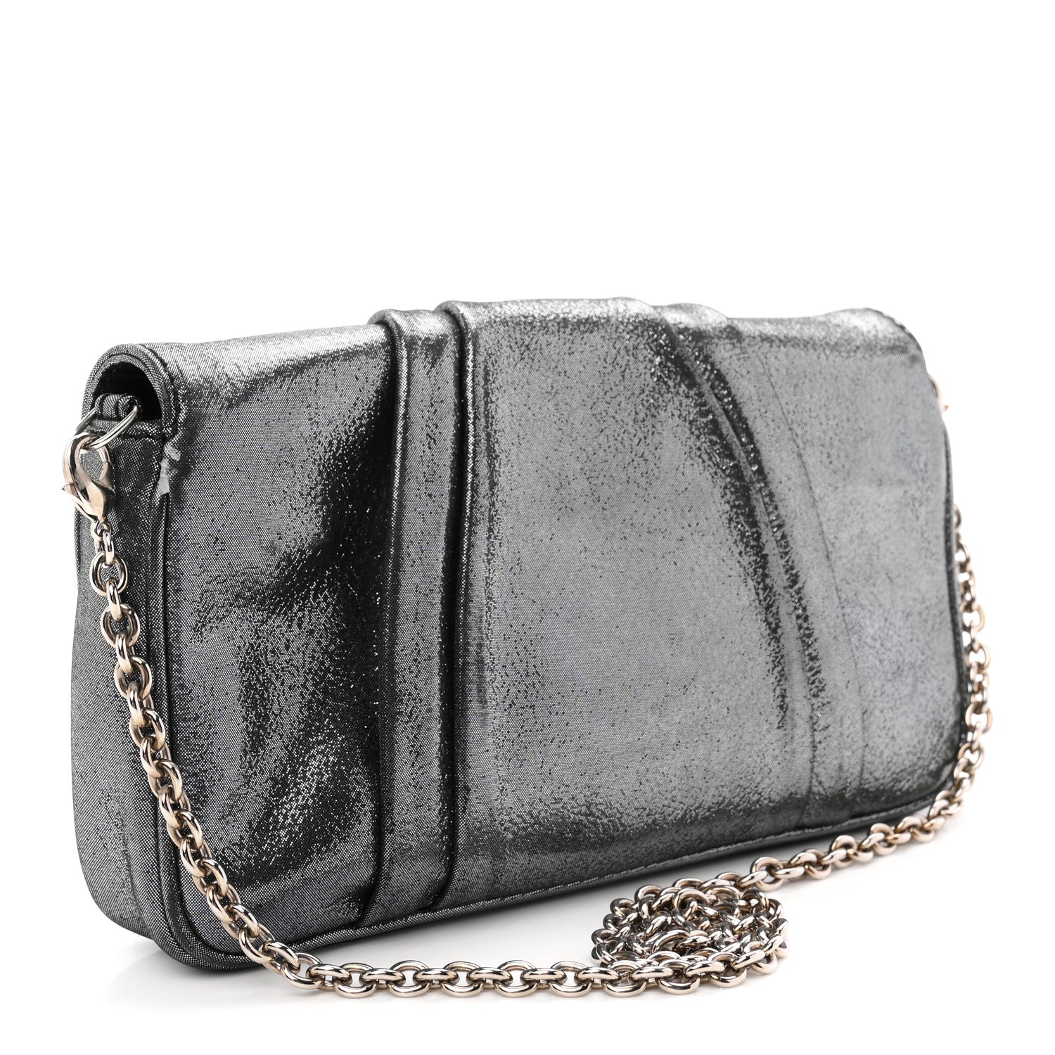 Fendi Metallic Pewter Logo Baguette