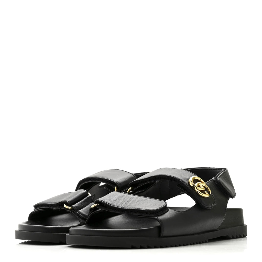 Gucci Black Leather GG Sandals
