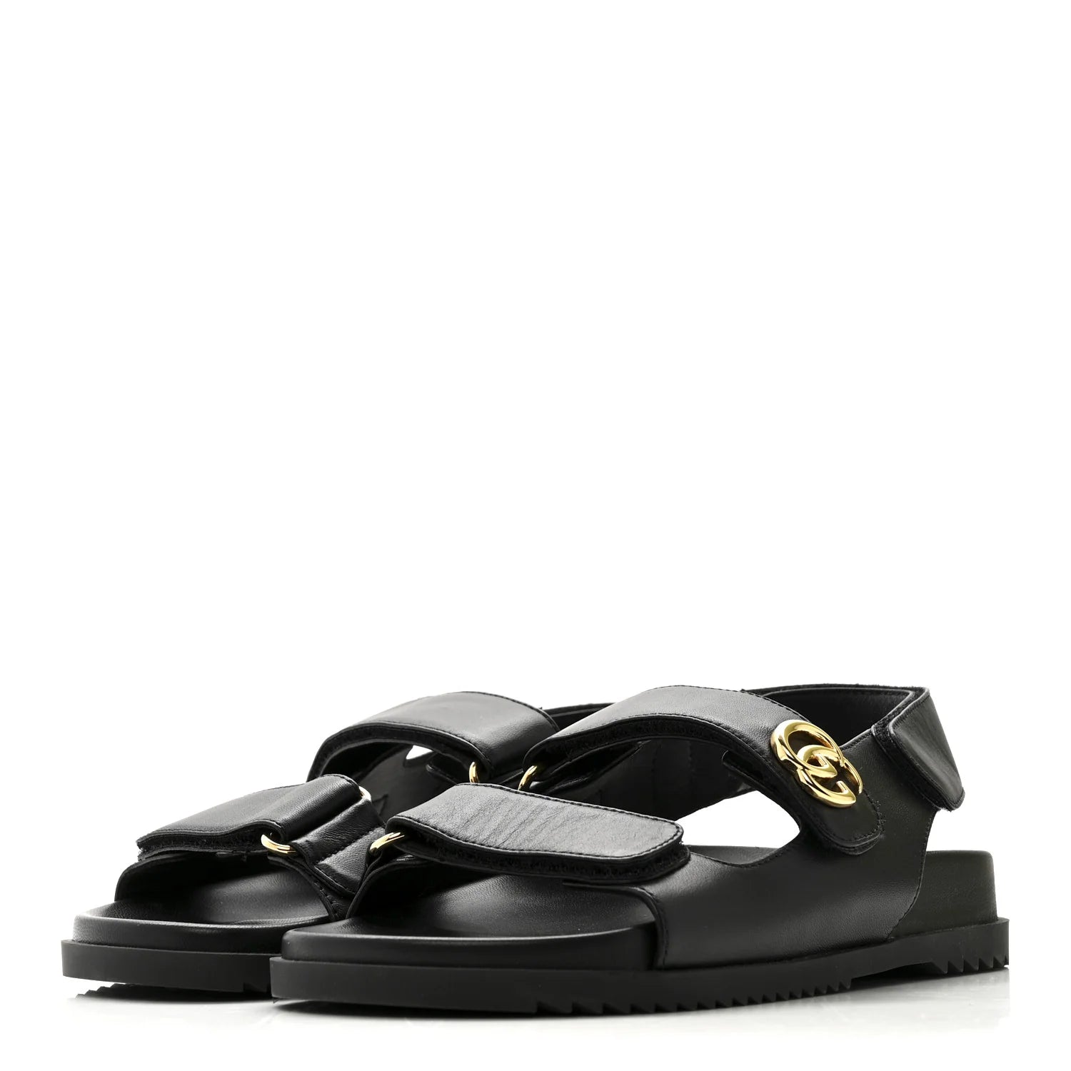 Gucci Black Leather GG Sandals