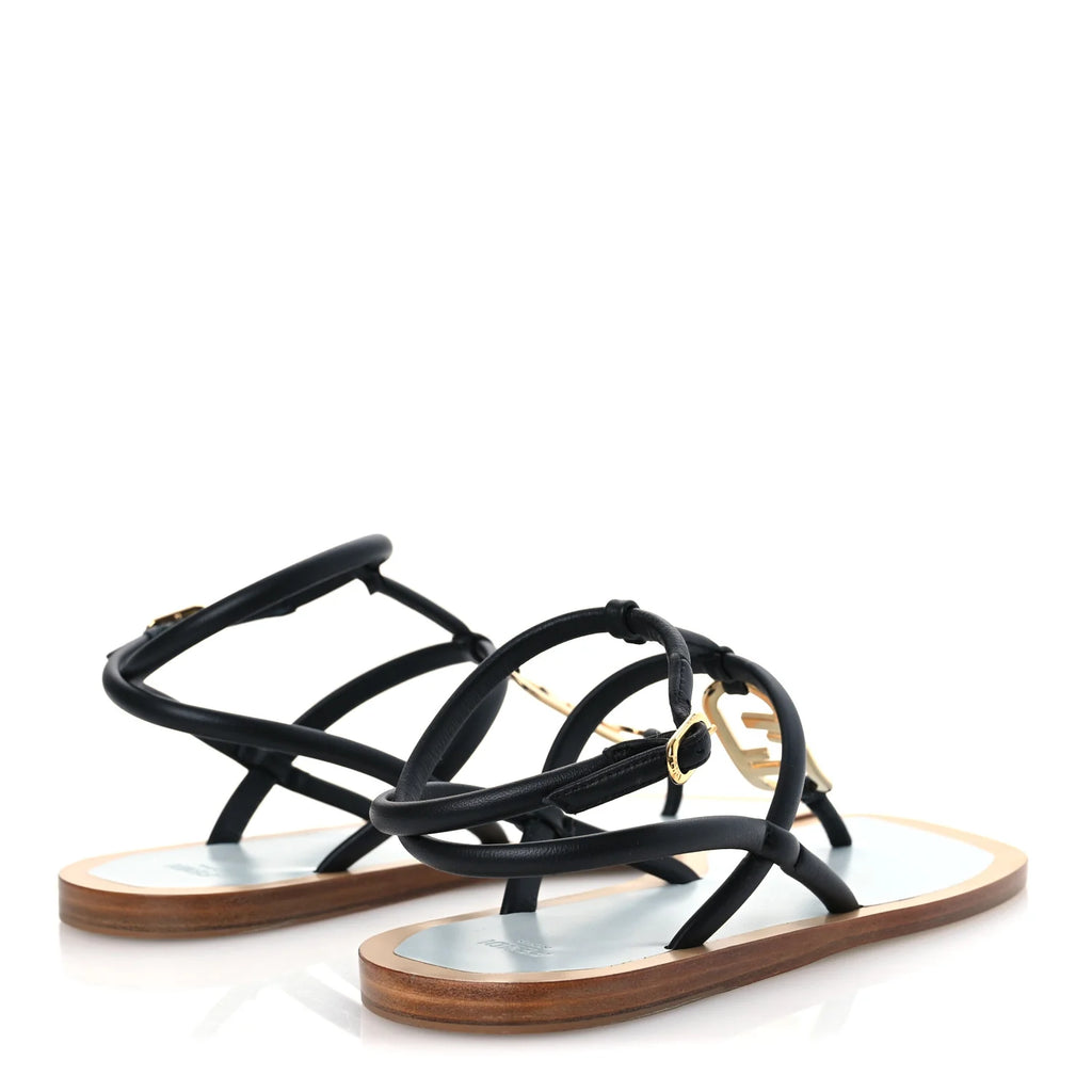 Fendi Black Leather O'Lock Sandals