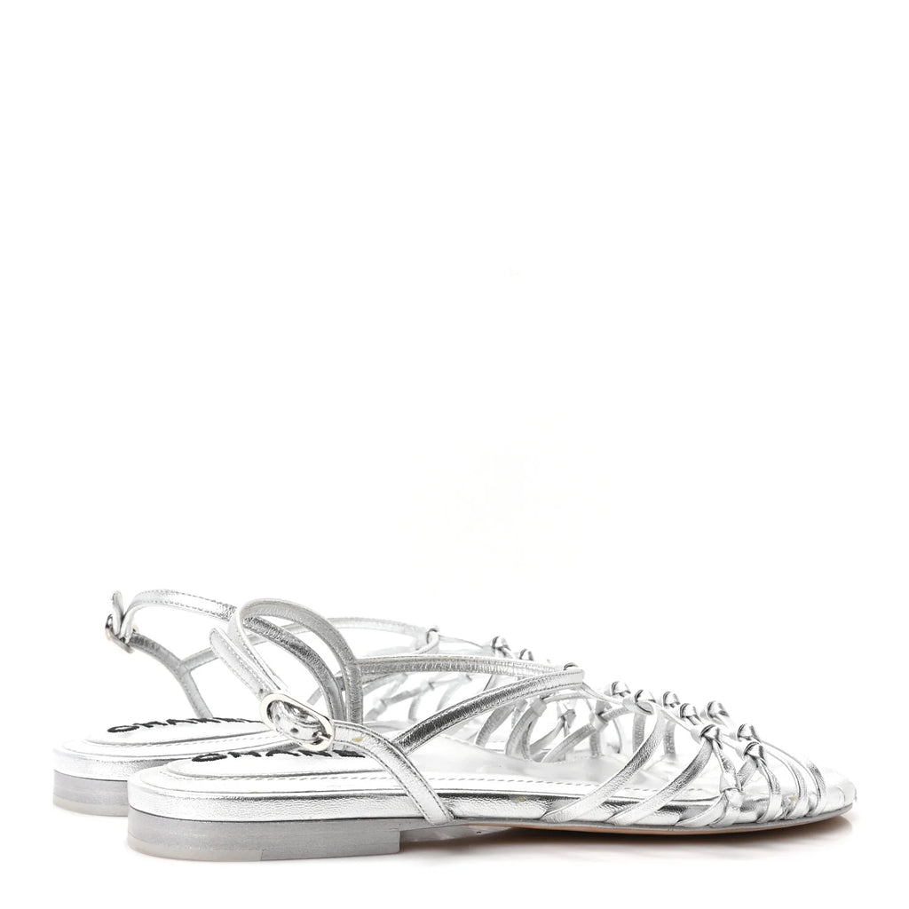 Chanel Metallic Silver Strappy Sandals
