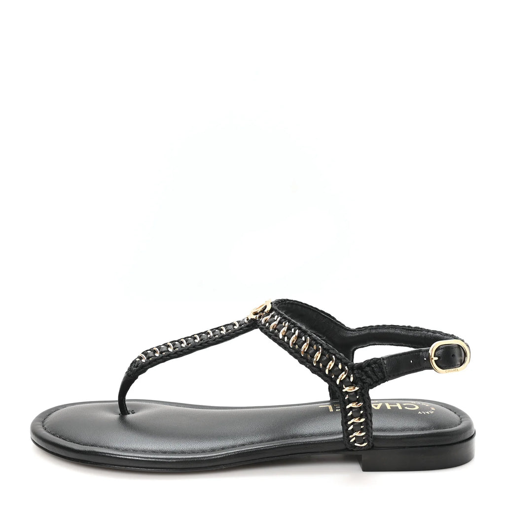 Chanel Black Leather Chain Sandals
