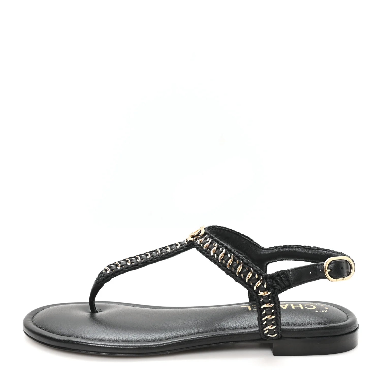 Chanel Black Leather Chain Sandals