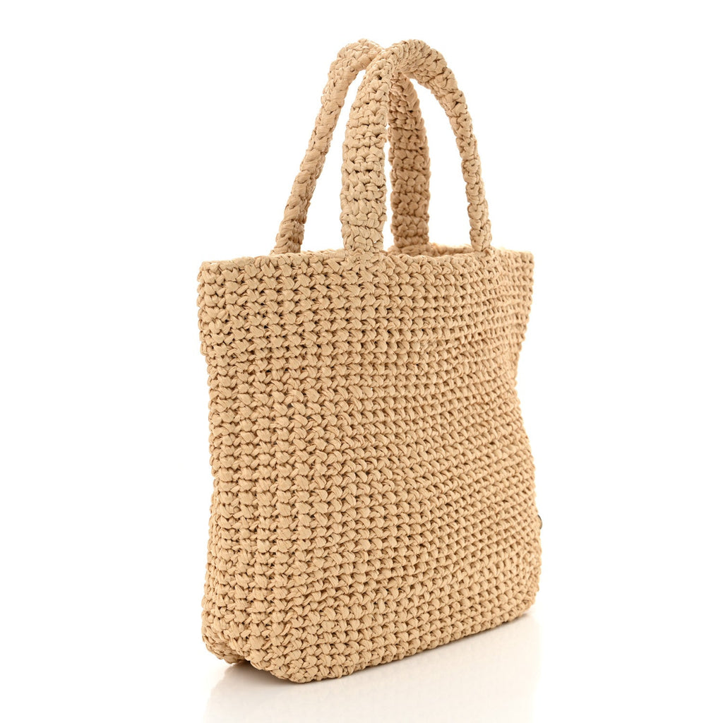 Prada Beige Raffia Logo Tote