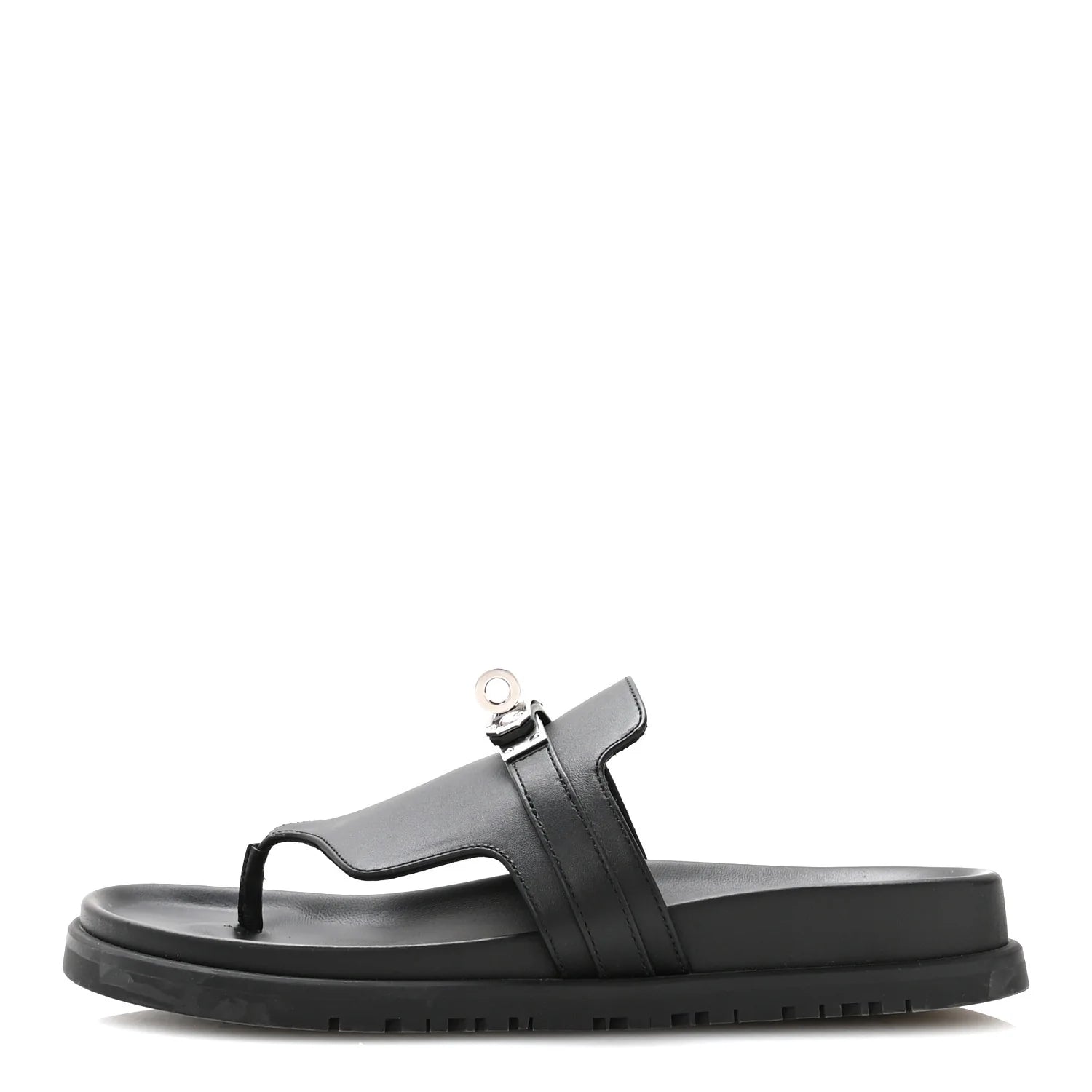 Hermes Black Leather Empire Sandals