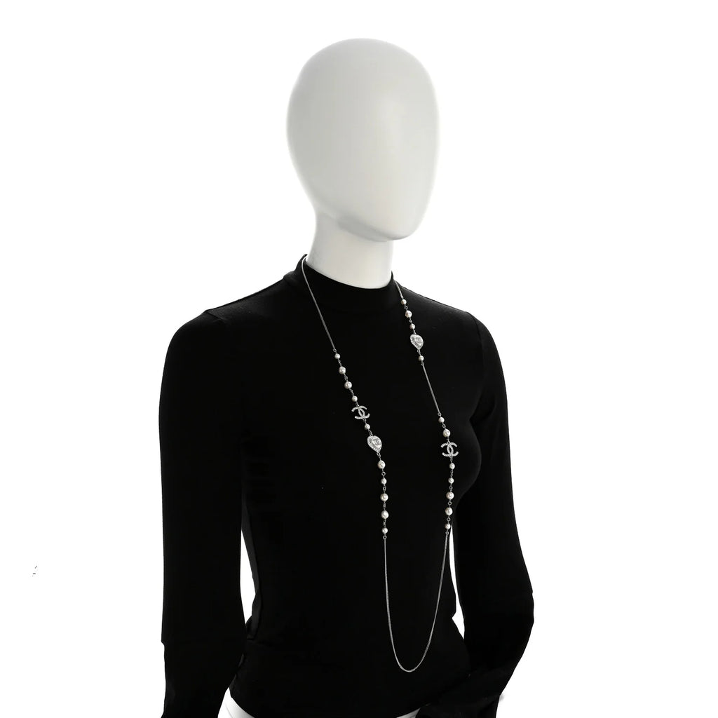 Chanel Silver Pearl Heart Necklace