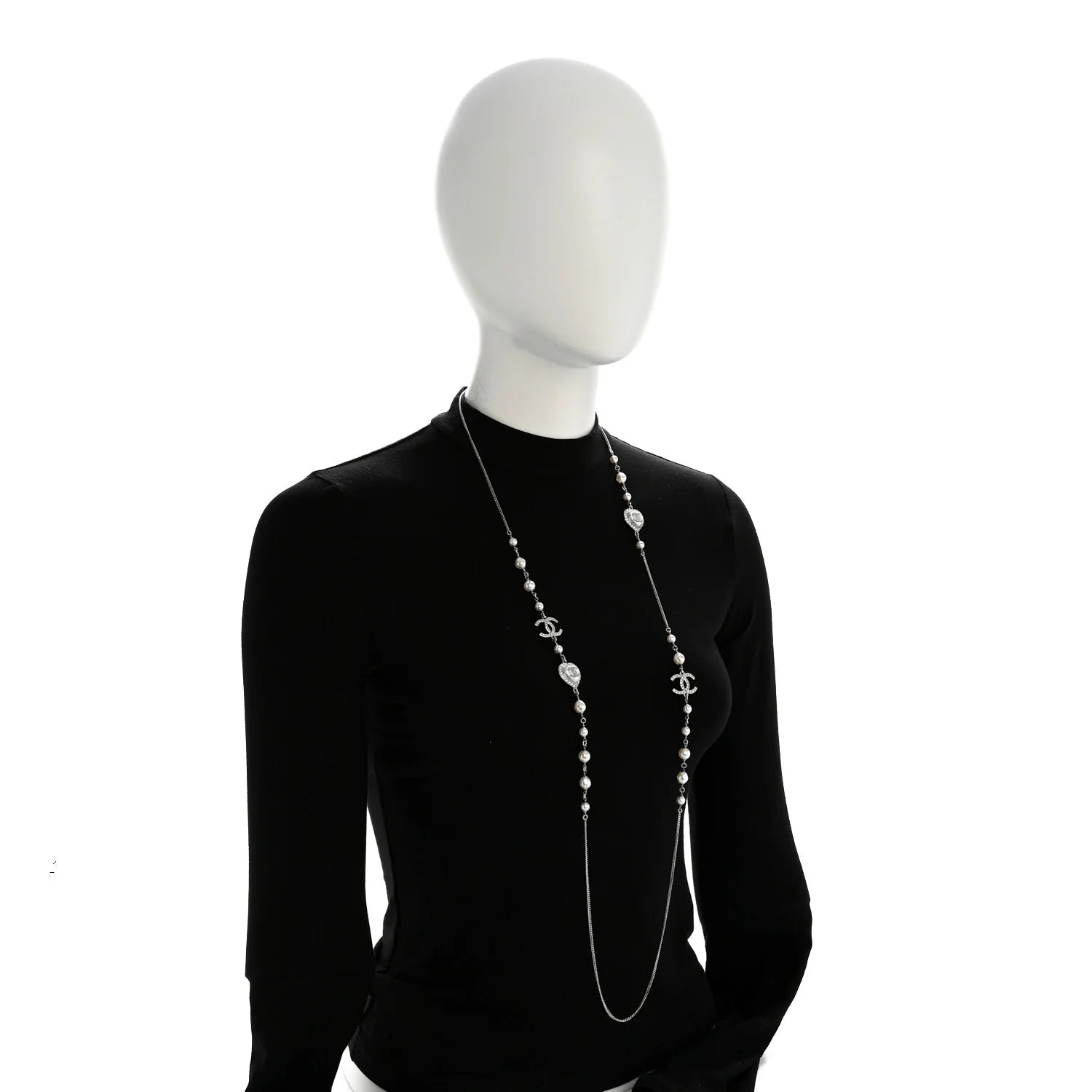 Chanel Silver Pearl Heart Necklace