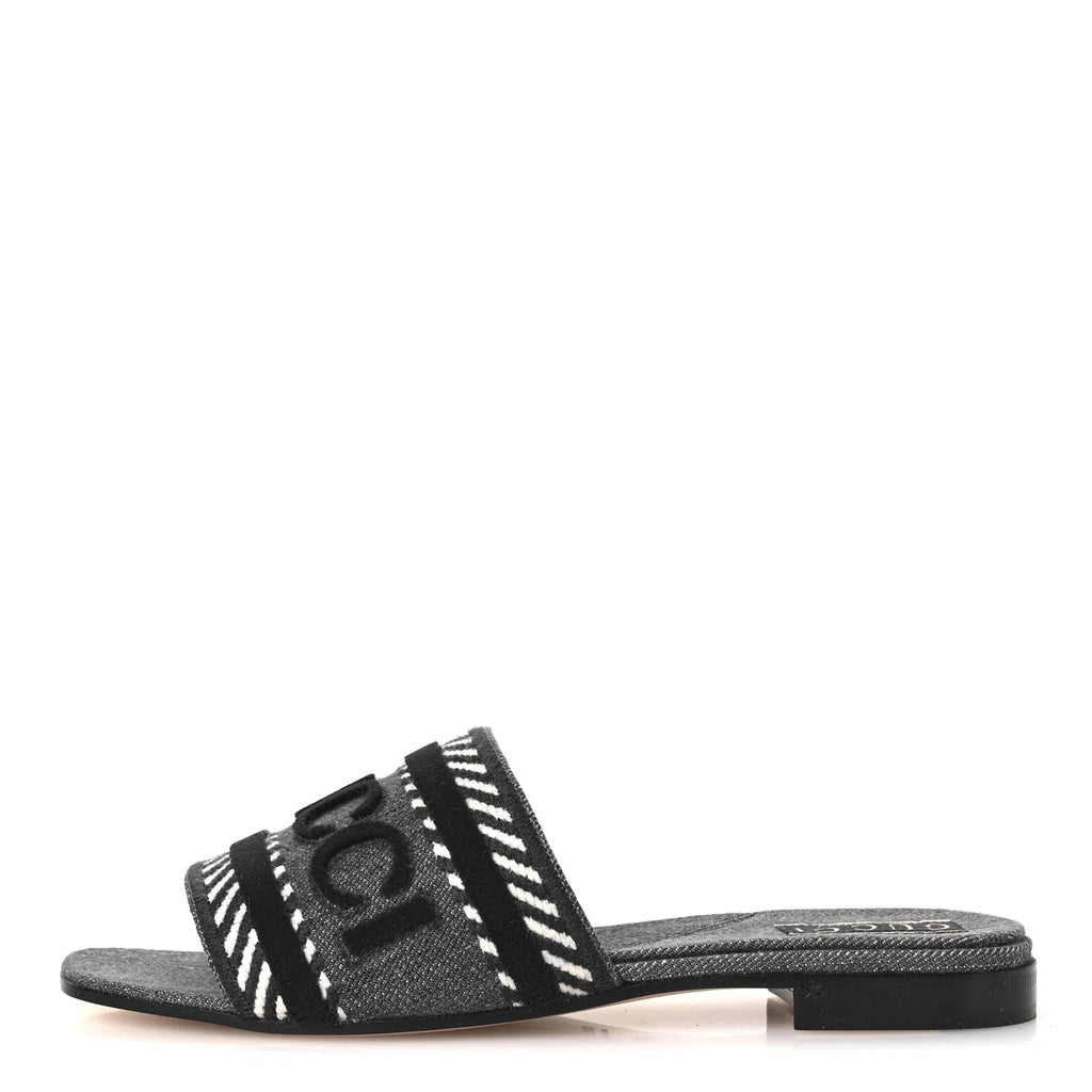 Gucci Grey Denim Logo Slides