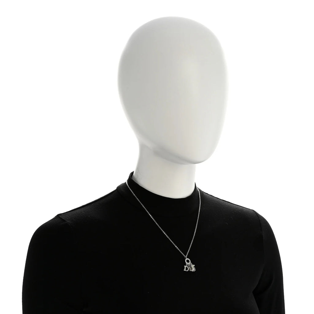 Dior Silver Crystal Logo Necklace