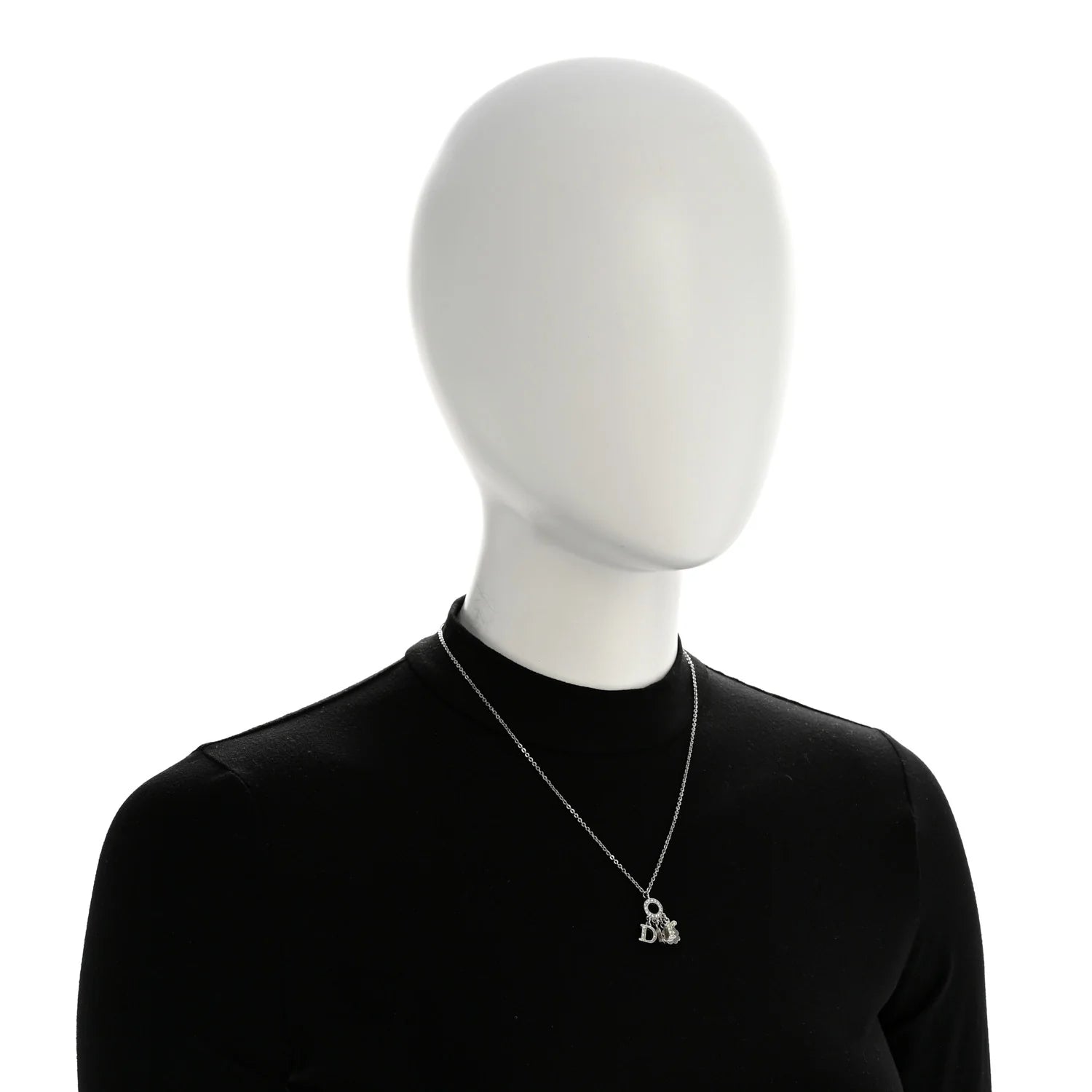 Dior Silver Crystal Logo Necklace