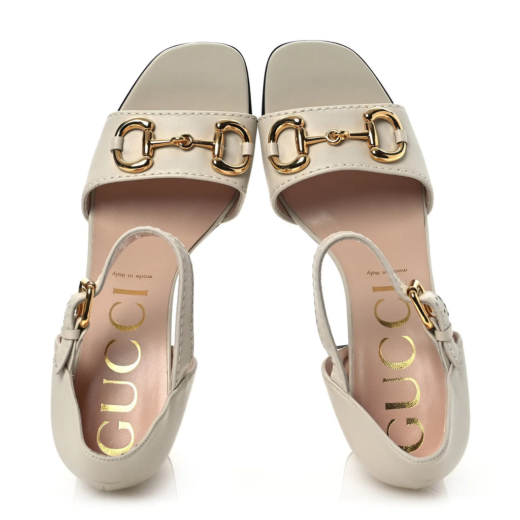 Gucci Cream Leather Block Sandals