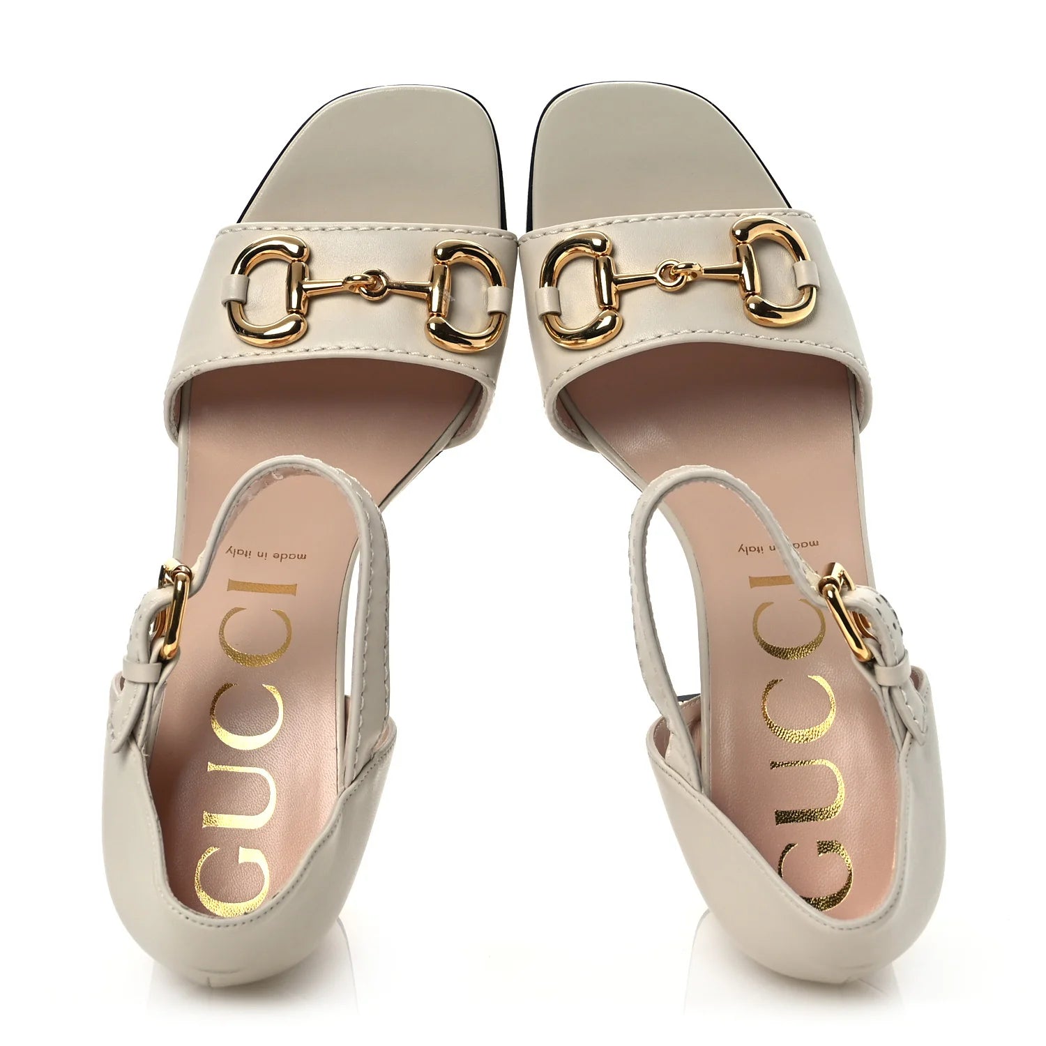 Gucci Cream Leather Block Sandals